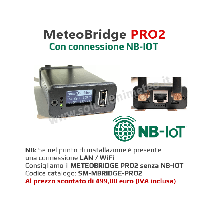 Sistema embedded Meteobridge PRO2 con connessione NBIOT  per l'invio dei dati senza PC acceso con ricevitore RF integrato