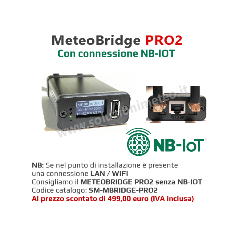 Sistema embedded Meteobridge PRO2 con connessione NBIOT  per l'invio dei dati senza PC acceso con ricevitore RF integrato