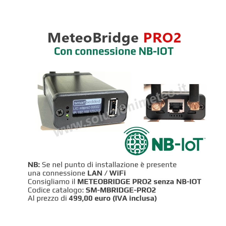 Sistema embedded Meteobridge PRO2 con connessione NBIOT  per l'invio dei dati senza PC acceso con ricevitore RF integrato